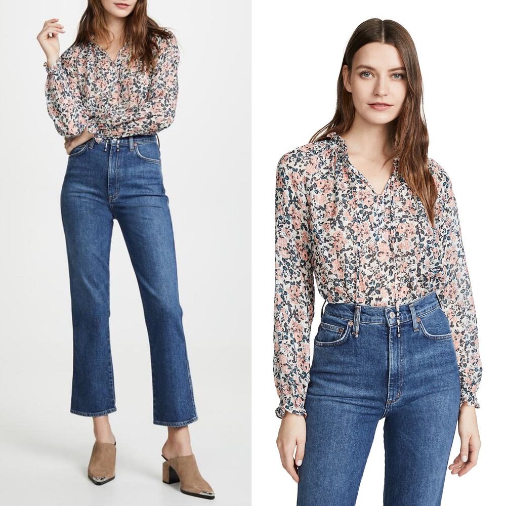 Veronica Beard Floral Blouse - Pink and Black